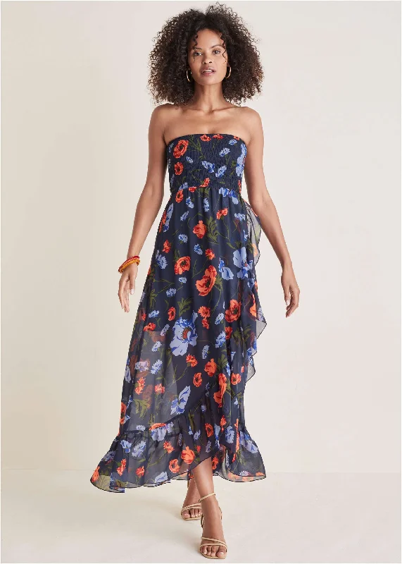 Maxi dresses with ribbed textures for a unique and tactile lookStrapless Smocked Maxi - Forest Floral Iris Maxi dresses with ribbed textures for a unique and tactile lookStrapless Smocked Maxi - Forest Floral Iris