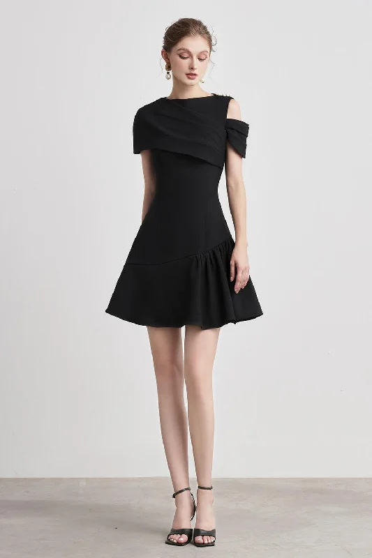 Mini dresses with ribbed textures for a unique appearanceCaballo Fit and Flare Asymmetric Sleeved Twill Mini Dress Mini dresses with ribbed textures for a unique appearanceCaballo Fit and Flare Asymmetric Sleeved Twill Mini Dress