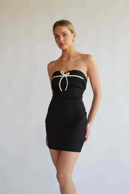 Sheer mini dresses with lace insertsEloise Strapless Bow Bodycon Mini Dress