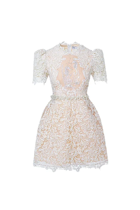 Sequined mini dresses for New Year's EveFiona A-line Puffy Sleeved Lace Mini Dress