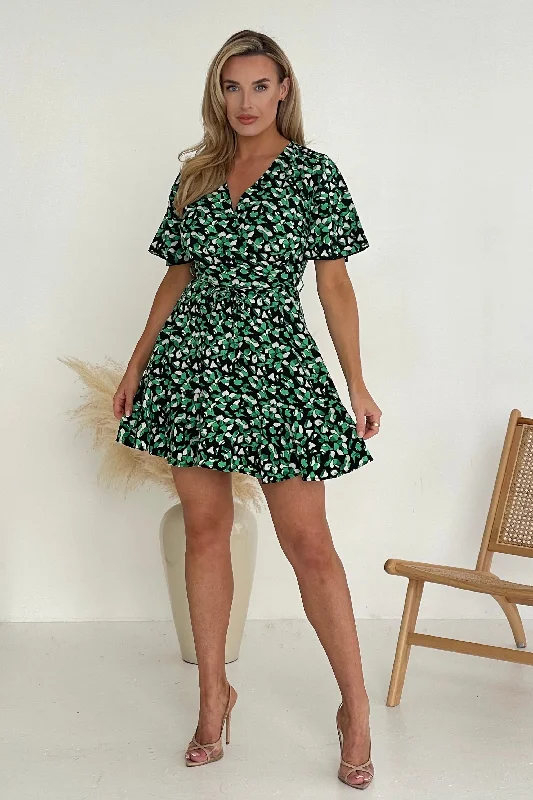 Frankie Wrap Skater Mini Dress Green