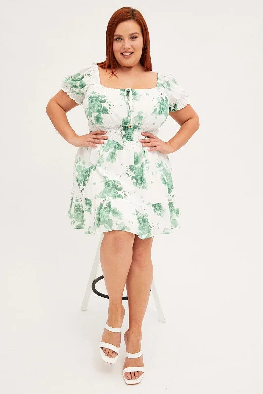 Mini dresses with pom - pom trims for a playful feelGreen Mini Dress Puff Sleeve Gather Detail Mini dresses with pom - pom trims for a playful feelGreen Mini Dress Puff Sleeve Gather Detail