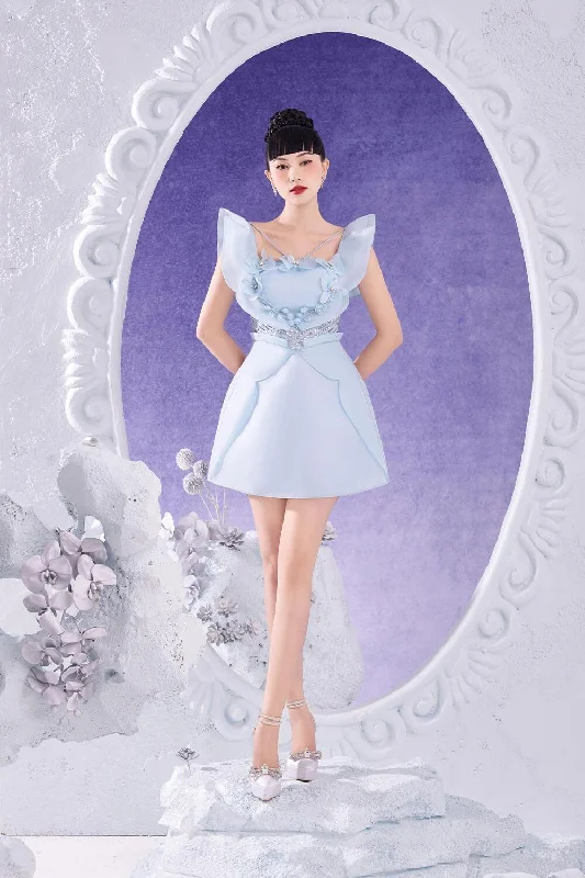 Mini dresses with criss - cross backs for a flirty lookIrenee A-line Flutter Sleeved Organza Mini Dress Mini dresses with criss - cross backs for a flirty lookIrenee A-line Flutter Sleeved Organza Mini Dress