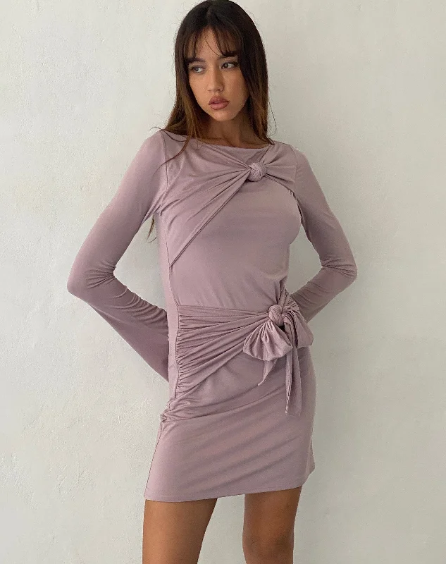 Mini dresses with button - down frontsKari Knot Mini Dress in Slinky Mauve