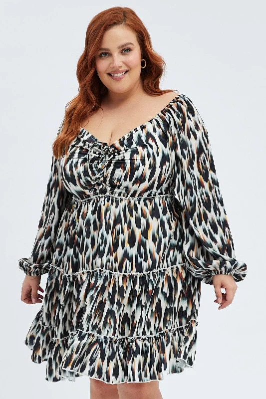 Mini dresses with off - the - shoulder stylesMulti Animal Print Mini Dress Gather Front Abstract Leopard Satin Mini dresses with off - the - shoulder stylesMulti Animal Print Mini Dress Gather Front Abstract Leopard Satin