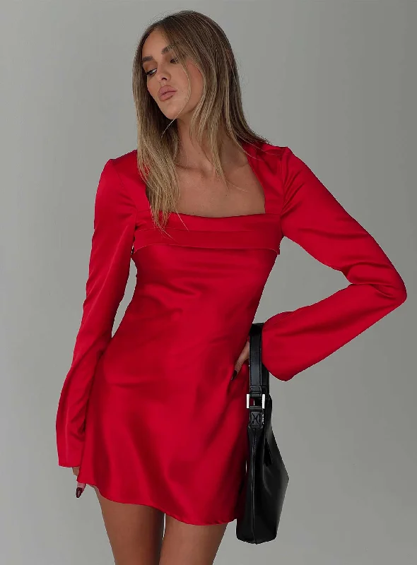 Phillipa Long Sleeve Mini Dress Red