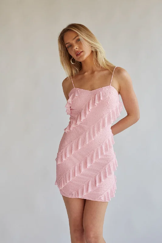 Leather mini dresses for a edgy styleRiri Rhinestone Ruffle Mini Dress