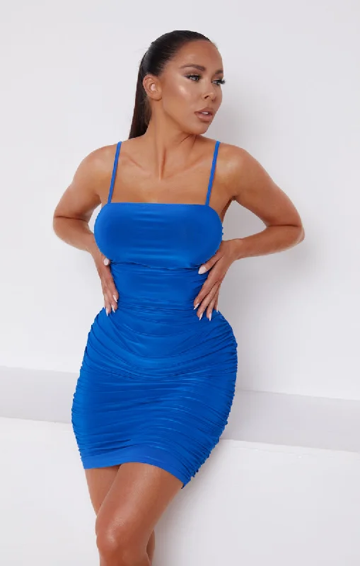 Mini dresses with beaded embellishments for a fancy eventRoyal Blue Slinky Ruched Strappy Bodycon Mini Dress - Yaretzi Mini dresses with beaded embellishments for a fancy eventRoyal Blue Slinky Ruched Strappy Bodycon Mini Dress - Yaretzi