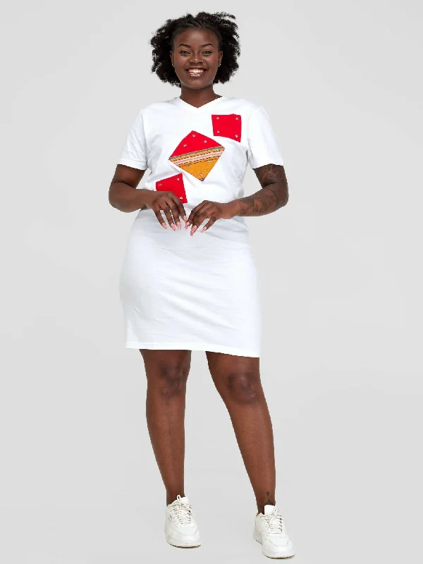 Mini dresses with spaghetti straps for a delicate lookVazi Afriq Cotton Jersey / Kikoy T-Shirt Dress - White Mini dresses with spaghetti straps for a delicate lookVazi Afriq Cotton Jersey / Kikoy T-Shirt Dress - White