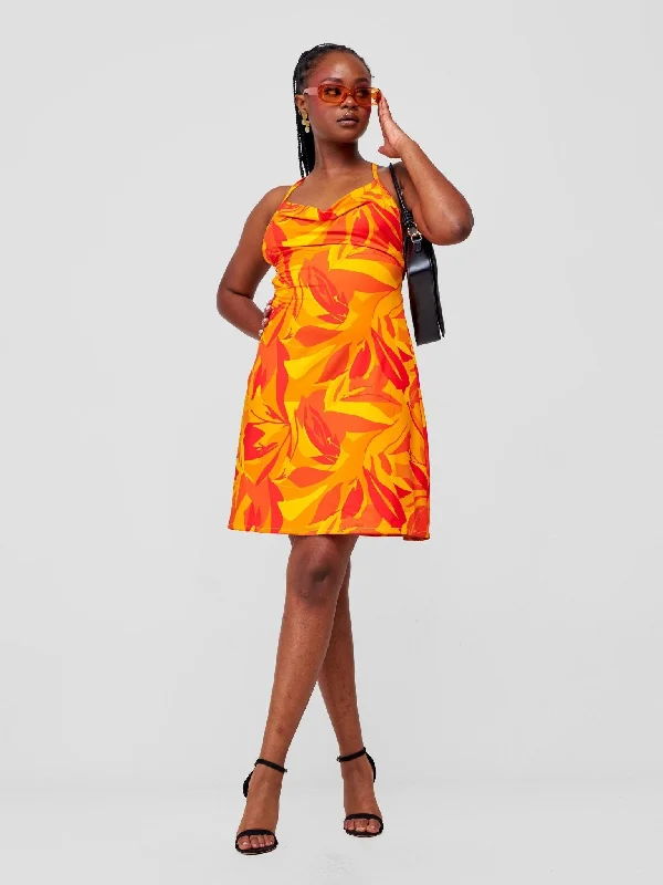 Mini dresses with spaghetti straps for a delicate lookZoya Party Cowl Bare Back Mini Dress - Safron / Mustard Waridi Print Mini dresses with spaghetti straps for a delicate lookZoya Party Cowl Bare Back Mini Dress - Safron / Mustard Waridi Print