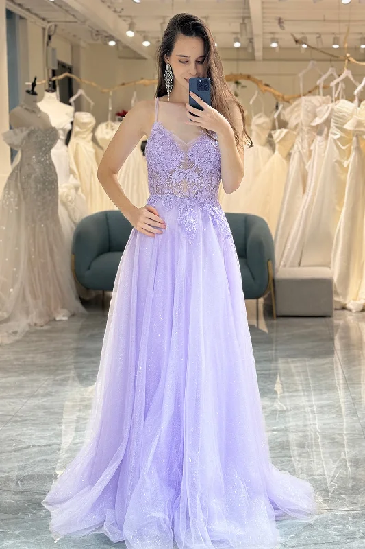 Tulle party dresses with a fairy - tale charm for formal occasionsA Line Light Purple Long Prom Dress With Appliques Tulle party dresses with a fairy - tale charm for formal occasionsA Line Light Purple Long Prom Dress With Appliques