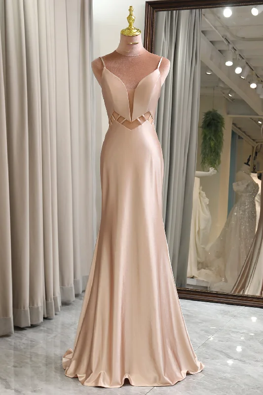 Party dresses with a metallic - thread embroidery for a luxurious touchChampagne Mermaid Backless Long Prom Dress Party dresses with a metallic - thread embroidery for a luxurious touchChampagne Mermaid Backless Long Prom Dress
