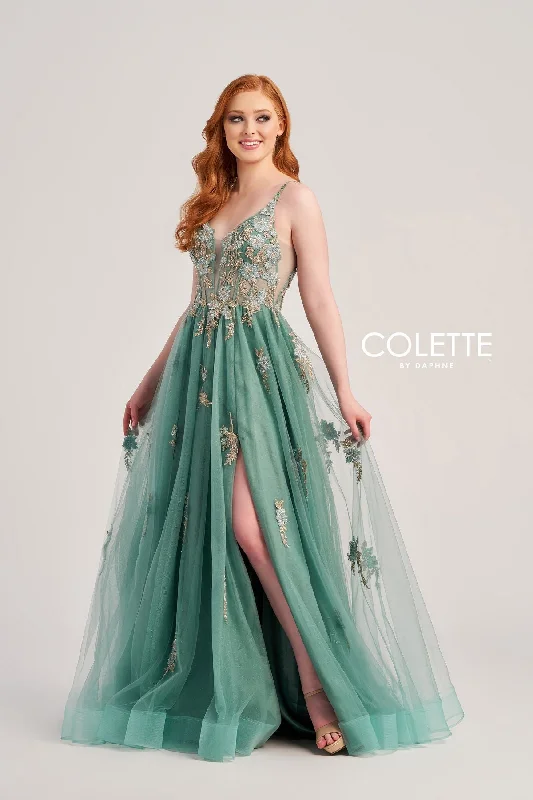 Party dresses with a metallic - thread embroidery for a luxurious touchColette CL5143 Floral Applique Long Formal Glitter Prom Dress Party dresses with a metallic - thread embroidery for a luxurious touchColette CL5143 Floral Applique Long Formal Glitter Prom Dress