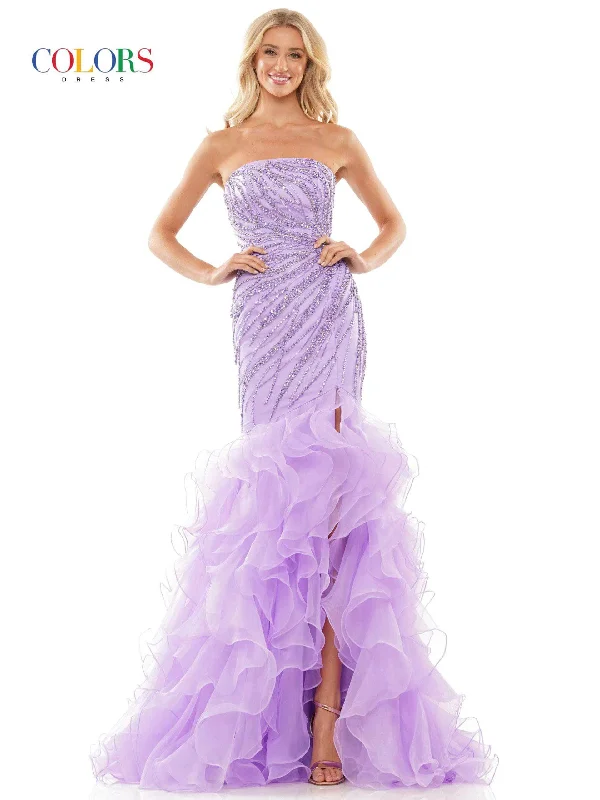 Formal dresses with fringe - trimmed sleeves and wrap - around styles for a bohemian - inspired formal eventColors Dress 2926 - Strapless Beaded Prom Gown Formal dresses with fringe - trimmed sleeves and wrap - around styles for a bohemian - inspired formal eventColors Dress 2926 - Strapless Beaded Prom Gown