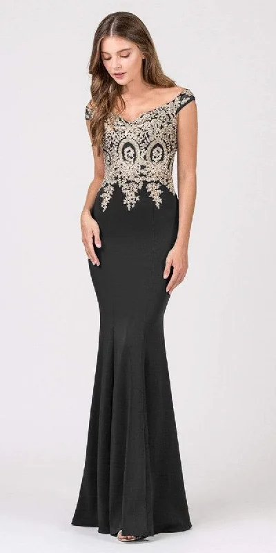 Sequined formal dresses with open backs for a sexy prom styleEureka Fashion - 7012 Appliqued Bodice Off Shoulder Long Gown Sequined formal dresses with open backs for a sexy prom styleEureka Fashion - 7012 Appliqued Bodice Off Shoulder Long Gown