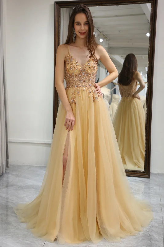Party dresses with a one - shoulder design for a modern and unique lookGolden A Line Long Corset Prom Dress With Appliques Party dresses with a one - shoulder design for a modern and unique lookGolden A Line Long Corset Prom Dress With Appliques