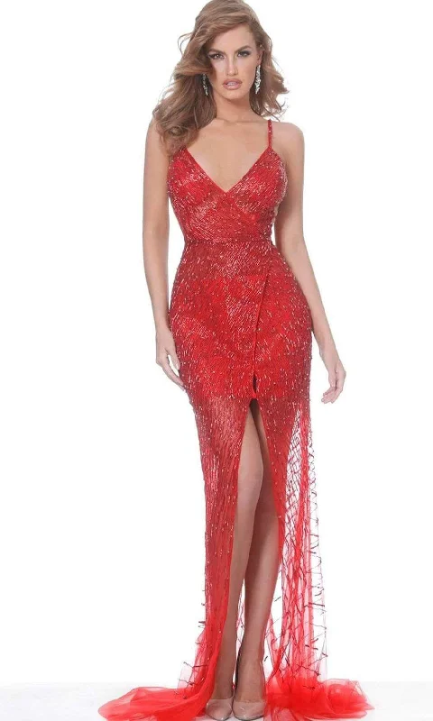 Formal dresses with fringe - trimmed sleeves and wrap - around styles for a bohemian - inspired formal eventJovani - 02498 Beaded Plunging V Neck Sheath Dress Formal dresses with fringe - trimmed sleeves and wrap - around styles for a bohemian - inspired formal eventJovani - 02498 Beaded Plunging V Neck Sheath Dress