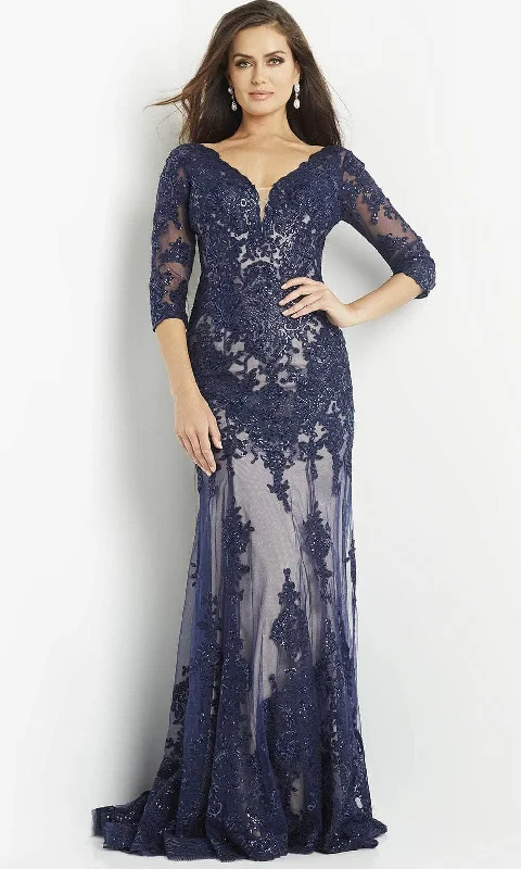 Prom dresses with side - slit skirts and beaded fringes for a glamorous appearanceJovani 09531 - Laced V-Neck Evening Dress Prom dresses with side - slit skirts and beaded fringes for a glamorous appearanceJovani 09531 - Laced V-Neck Evening Dress