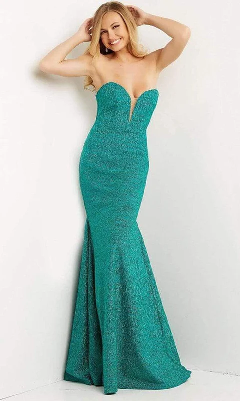 JVN by Jovani - JVN08176 Strapless Plunging Neck Glitter Jersey Long Dress