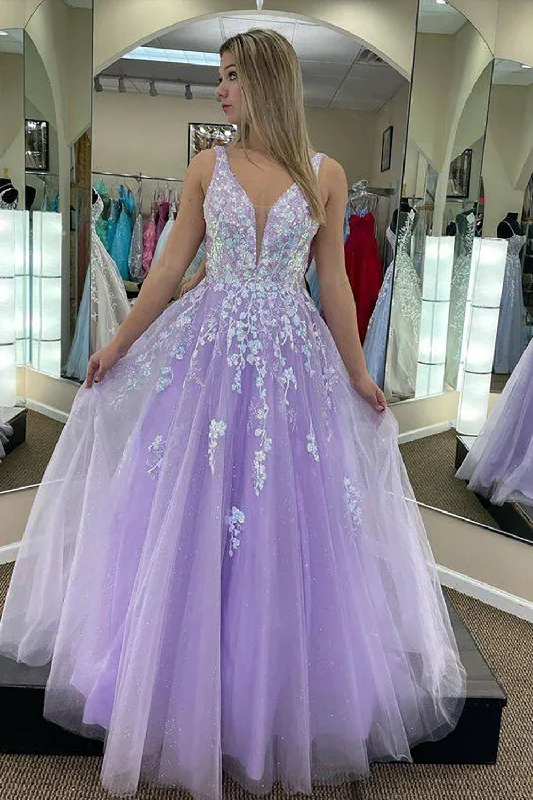 Party dresses with a unique neckline, like a sweetheart or square neckSparkly Lilac A-Line Long Prom Dress with Appliques Party dresses with a unique neckline, like a sweetheart or square neckSparkly Lilac A-Line Long Prom Dress with Appliques