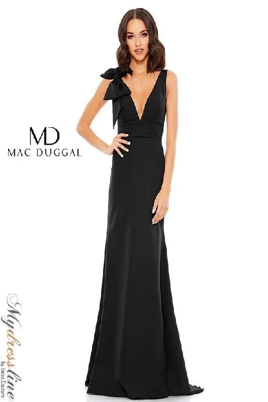 Formal dresses with cold - shoulder ruffled sleeves and floral prints for a romantic and trendy formal styleMac Duggal 49454 Formal dresses with cold - shoulder ruffled sleeves and floral prints for a romantic and trendy formal styleMac Duggal 49454
