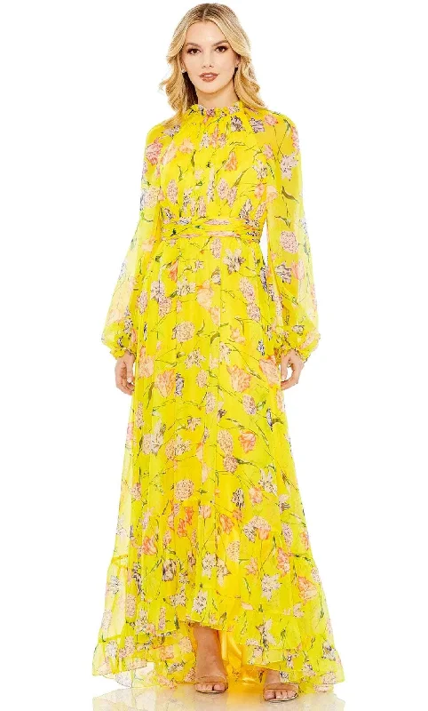 Prom dresses with pom - pom - decorated hems and cotton - blend fabrics for a playful and comfortable formal styleMac Duggal 68218 - Floral Long Sleeve Prom Dress