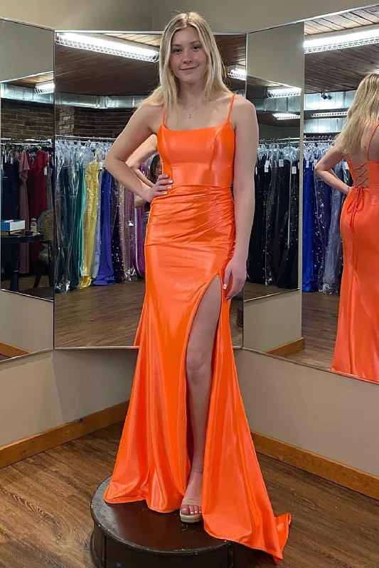 Prom party dresses with a glamorous and elegant aestheticOrange Mermaid Long Ruched Prom Dress with Slit Prom party dresses with a glamorous and elegant aestheticOrange Mermaid Long Ruched Prom Dress with Slit