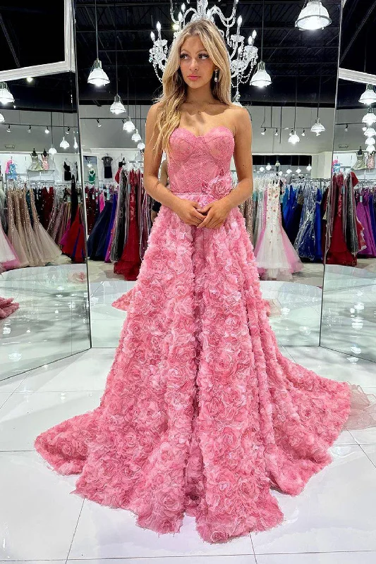 Party dresses with a satin - lined interior for added comfortCoral Corset Sweetheart Long Prom Dress with Flowers Party dresses with a satin - lined interior for added comfortCoral Corset Sweetheart Long Prom Dress with Flowers