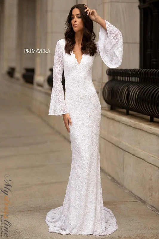 Prom dresses with lace - trimmed sleeves and empire - style waists for a flattering and vintage - inspired formal affairPrimavera 3593 Prom dresses with lace - trimmed sleeves and empire - style waists for a flattering and vintage - inspired formal affairPrimavera 3593