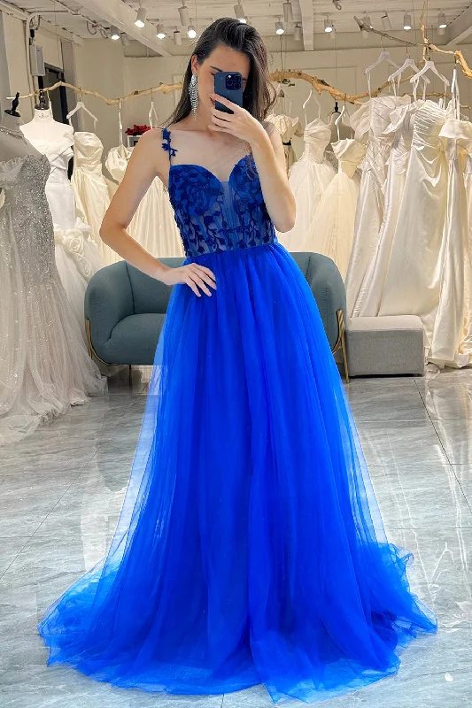 Party dresses with a bow detail for a cute and charming touchRoyal Blue A Line Long Corset Prom Dress With Appliques Party dresses with a bow detail for a cute and charming touchRoyal Blue A Line Long Corset Prom Dress With Appliques