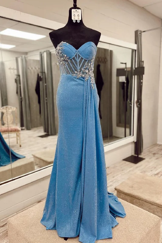 Party dresses with a denim material for a casual yet stylish lookSparkly Corset Blue Mermaid Long Prom Dress with Beadings Party dresses with a denim material for a casual yet stylish lookSparkly Corset Blue Mermaid Long Prom Dress with Beadings
