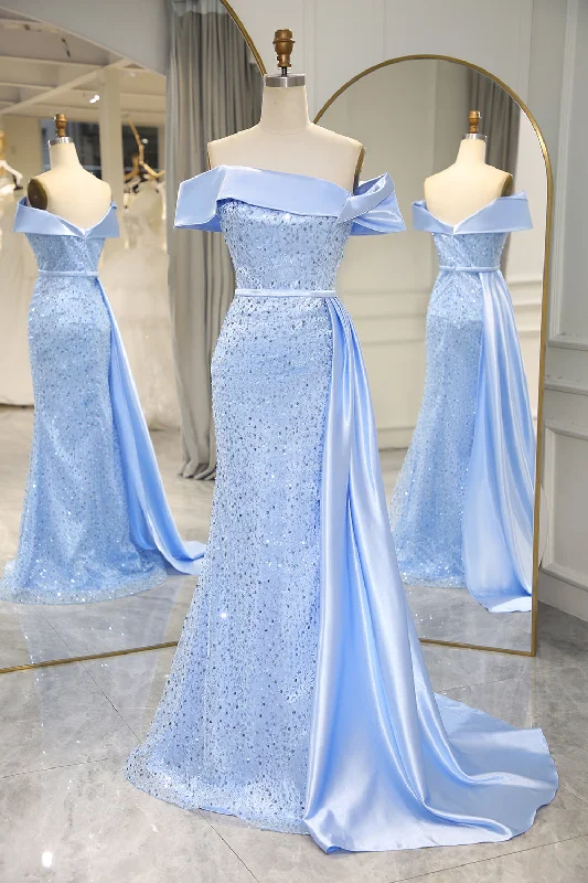Tea - length party dresses for a sophisticated and versatile optionSparkly Light Blue Long Sequined Prom Dress With Slit Tea - length party dresses for a sophisticated and versatile optionSparkly Light Blue Long Sequined Prom Dress With Slit