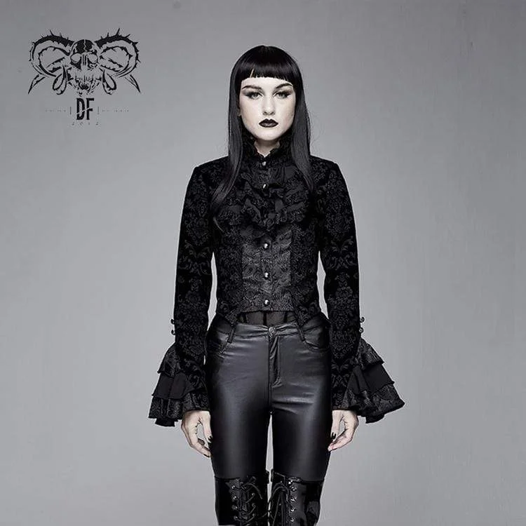 Women's Goth Ruffles Velet Swallow-tailed coat