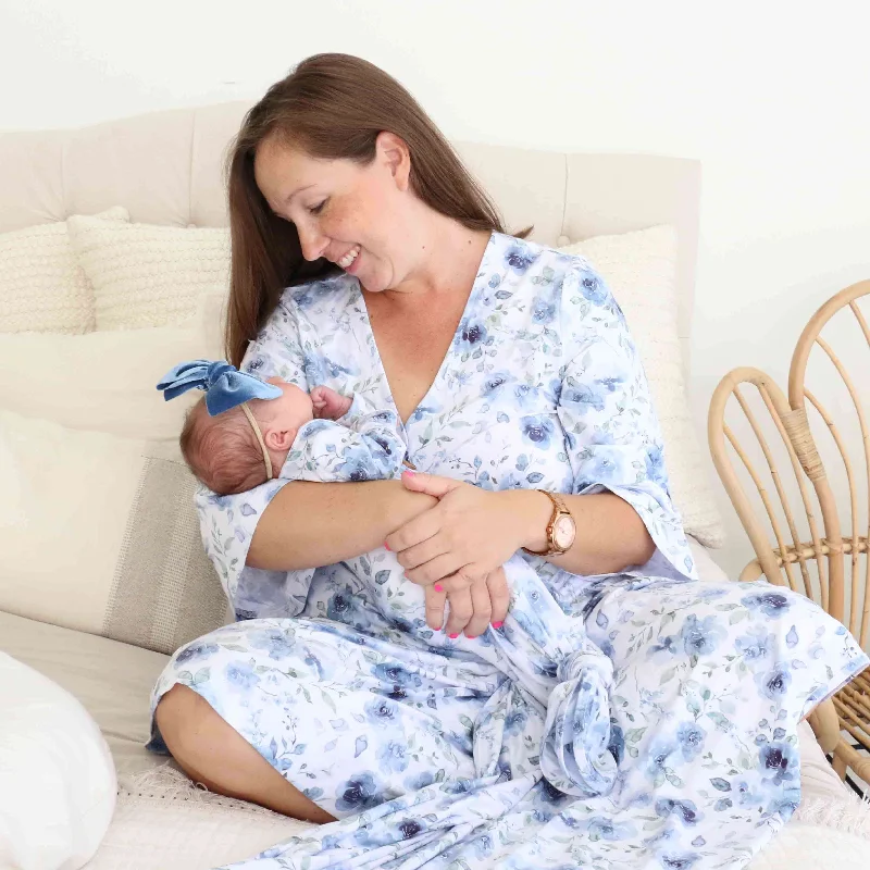 Bailey's Blue Floral Knit Maternity Robe