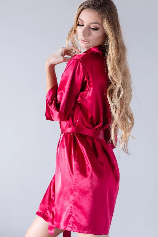 Burgundy Satin Kimono Bridal Robe