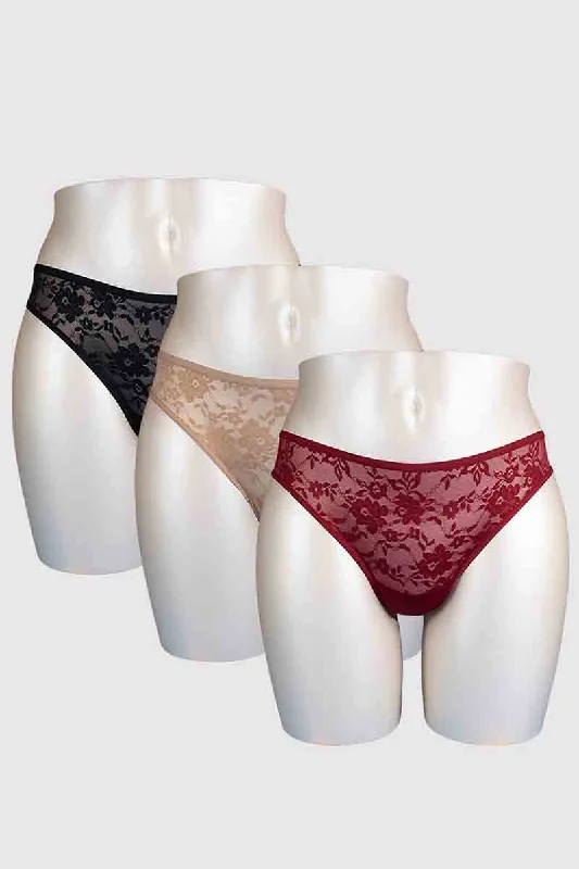 high - cut women thongs for a leg - lengthening illusionLace Thong (Pack of 3)