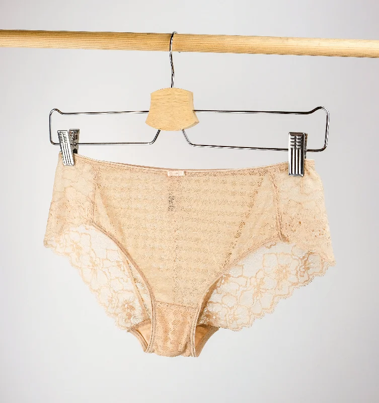 convertible women thongs that can be worn as a g - stringHoundstooth & floral lace french knicker [Beige]