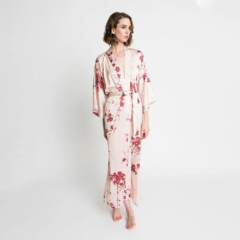 Cherry Blossom & Crane Long Kimono Robe