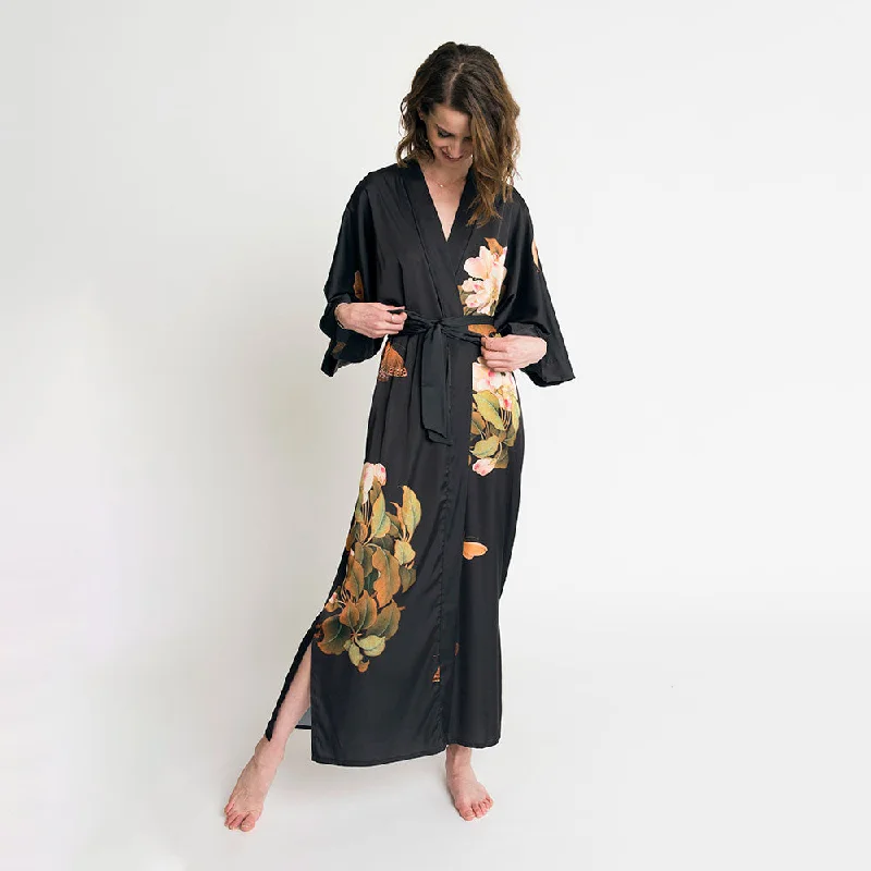 Peony & Butterfly Long Kimono Robe