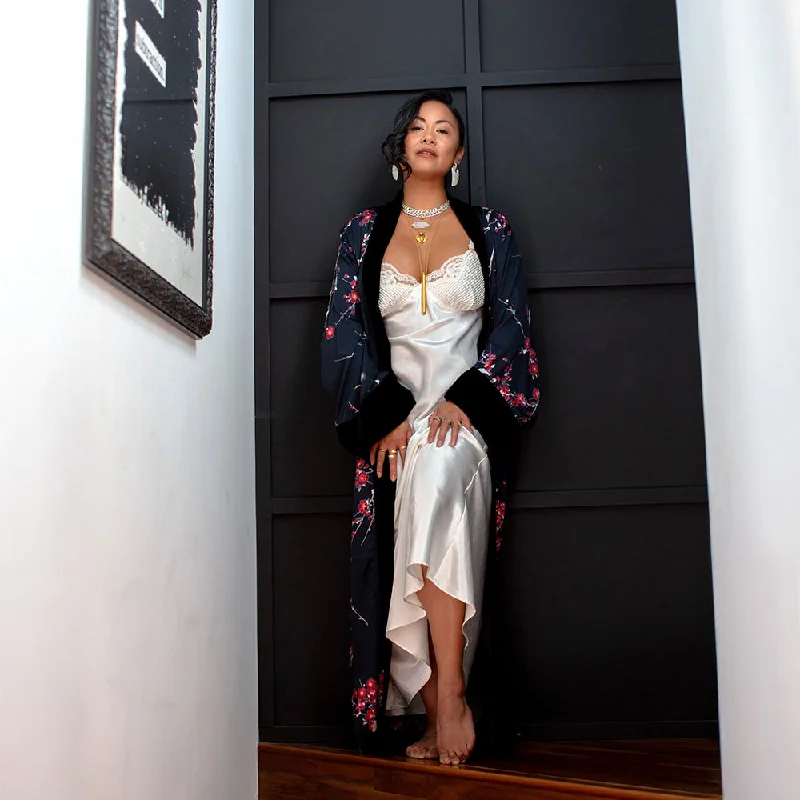 Cherry Blossom & Crane Long Kimono Wrap