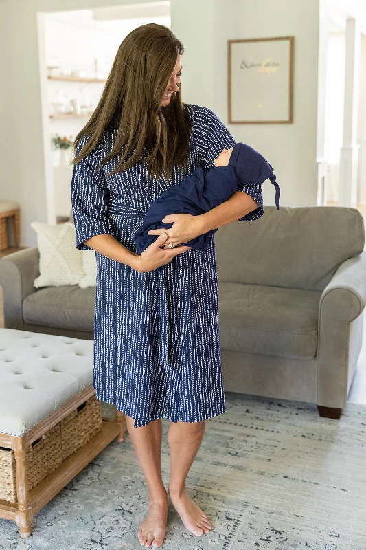 Luna Robe & Navy Newborn Swaddle Blanket Set