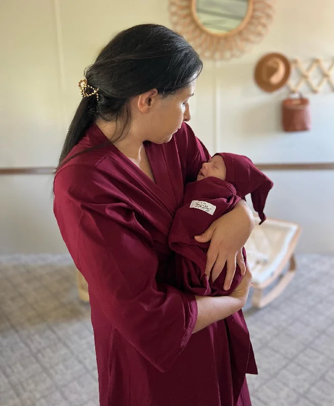 Merlot Robe & Newborn Swaddle Blanket Set