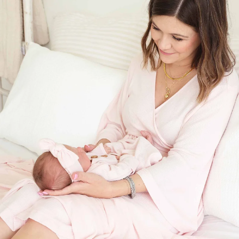 Pearl Pink Waffle Bamboo Knit Maternity Robe*