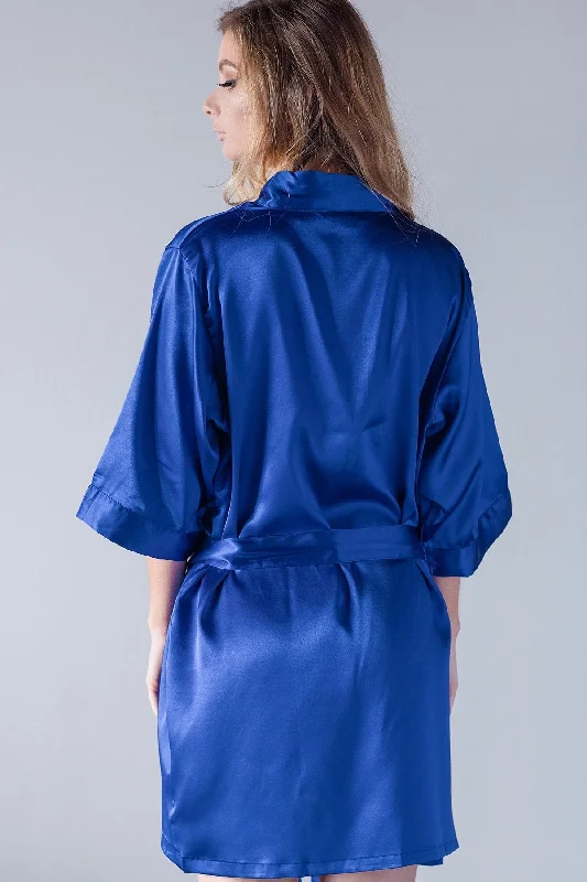 Royal Blue Satin Kimono Robe