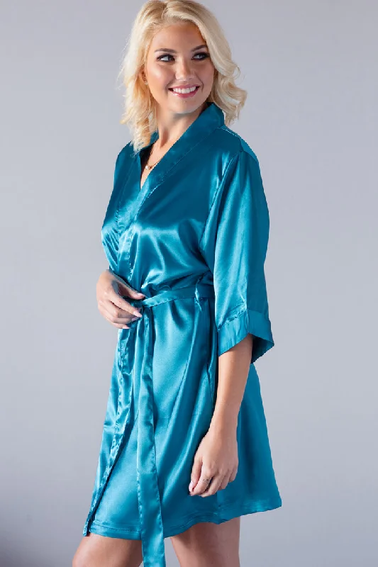 Scuba Blue Satin Kimono Robe