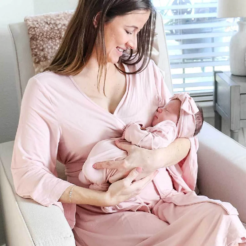 Solid Petal Pink Bamboo Knit Maternity Robe