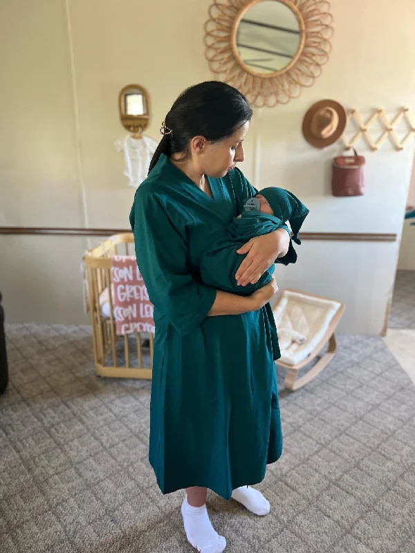 Teal Robe & Newborn Swaddle Blanket Set