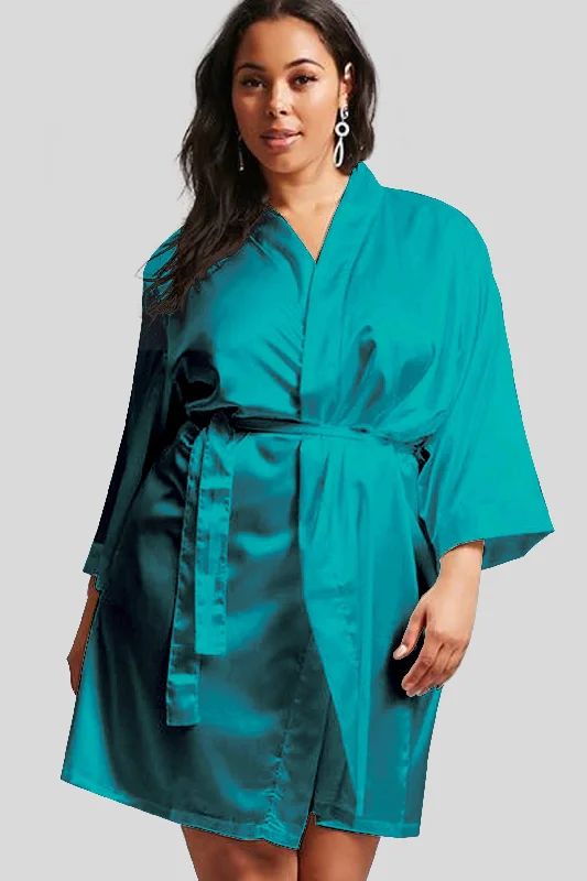 Teal Satin Kimono Robe