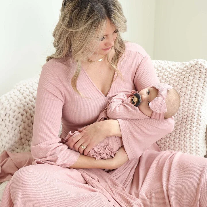 Vintage Rose Waffle Bamboo Knit Maternity Robe