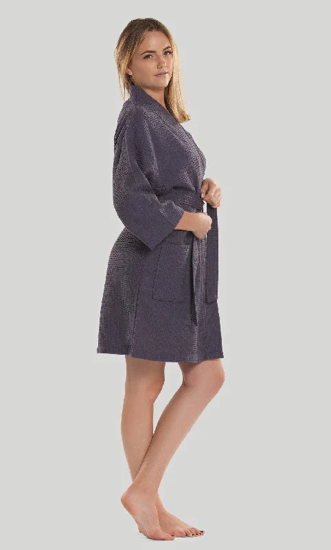 Waffle Kimono Charcoal Gray Short Robe